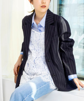 【WEB＆一部店舗限定色アイテム】ウォッシャブルストライプオーバージャケット