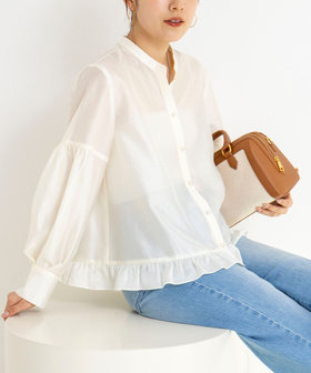 ウォッシャブルシアー裾フリルブラウス