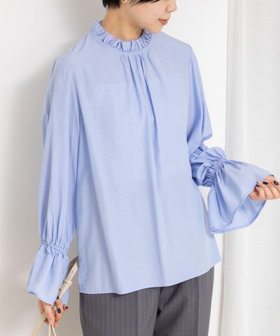 ウォッシャブル襟フリルプルオーバーブラウス