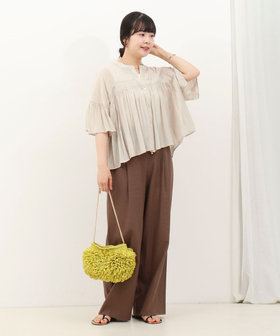 パドカレ 麻混 ギャザーブラウス pas de calais(パドカレ)の26SS綿麻 