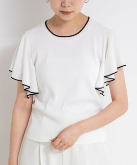 WEB限定 TIME SALE！］《手洗い可能》袖フリル配色プルオーバー