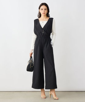 ウォッシャブルバックサテンサロペット