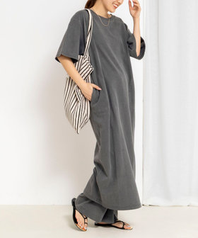 ウォッシャブルピグメント加工カットソーマキシ丈ワンピース