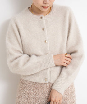 ヘアリーメタル釦クルーネックカーディガン