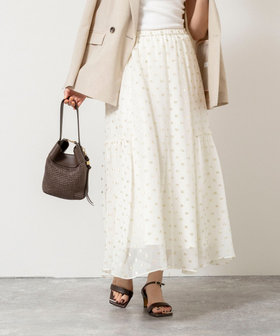 《セットアップ対応》ラメカットジャガードフレアスカート