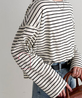 【人気商品の新型】ボーダーハートステッチルーズロンTシャツ