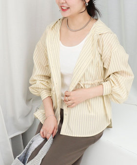 フード付きストライプシャツ