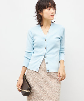 《アンサンブル対応》《手洗い可能》カシミヤ混リブVネックカーディガン