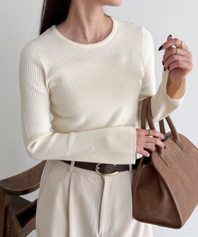 袖スリットリブニットプルオーバー