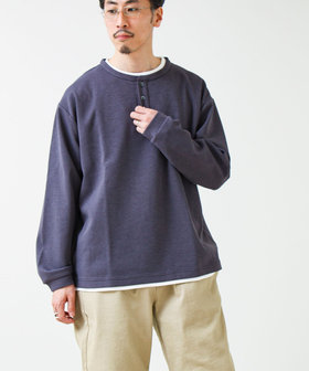 【1枚で完成する】杢ダンボール ヘンリーネックフェイクレイヤー ロンT
