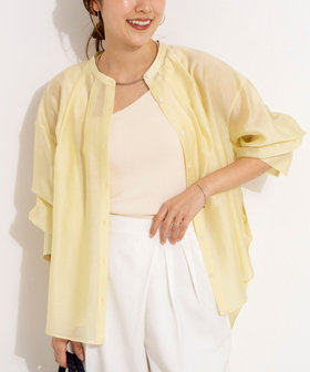 ウォッシャブルサイドボタンシアーブラウス