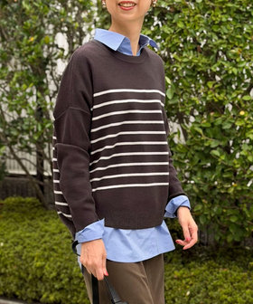 ウォッシャブルボーダー多切替プルオーバーニット