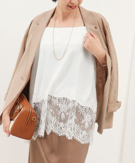 裾レースサテンキャミソール