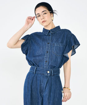 【RM denim】ラッフルスリーブデニムブラウス