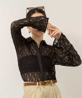 【MAQWEL/マクウェル】ウォッシャブルストレッチレースシャツ