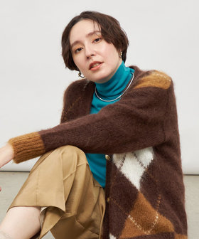 モヘアインターシャアーガイルVネックカーディガン