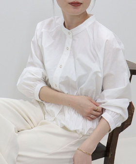クロップドバルーン前開きブラウス