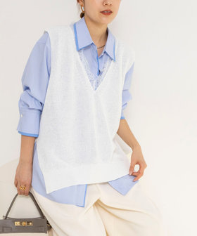 《手洗い可能》Ｖネックレースジレ