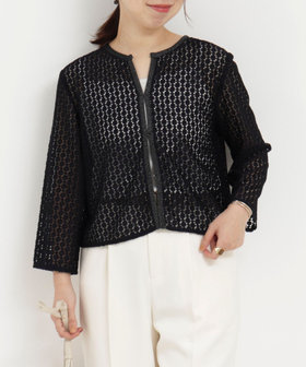 シャイニーラッセルレースクルーネックカーディガン ブラウス