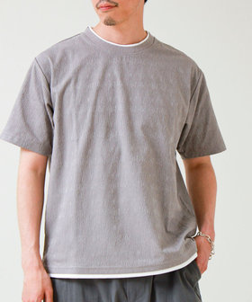 【1枚でレイヤード風】ストライプジャガード フェイクレイヤーTシャツ