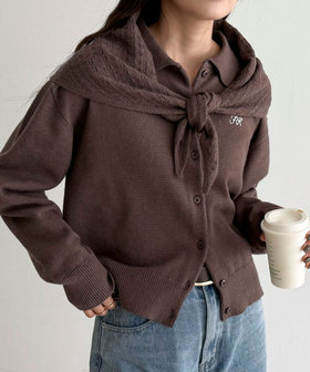 ニットシャツカーディガン バブーシュカ付き