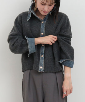 デニムレイヤード風カーディガン