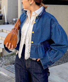 RM denim】裾フリルショート丈Gジャン（6-0038-1-04-001）｜Rie Miller