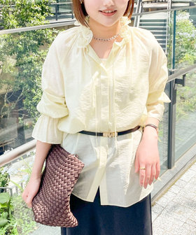 ウォッシャブルシアーオーガンジーフリルネックブラウス