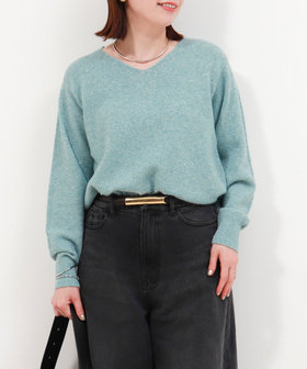 スパンコールVネックプルオーバーニット