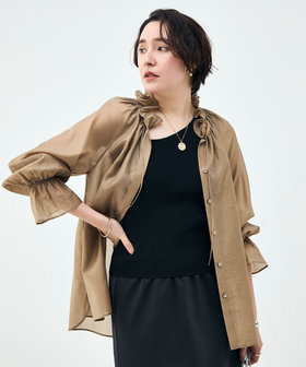 ウォッシャブルシアーオーガンジーフリルネックブラウス