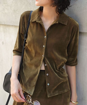 【MAQWEL/マクウェル】ウォッシャブルベロア半袖シャツ