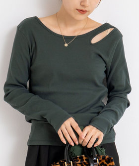 ウォッシャブルリブカットアウト2WAYロンT