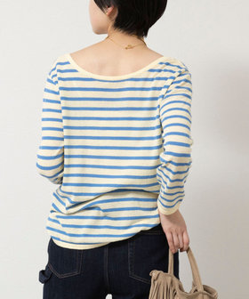 ウォッシャブルブークレーボーダーバックUネックプルオーバー