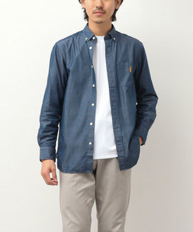 クマ刺繍ボタンダウンシャツ デニムライク/千鳥