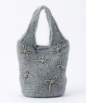 ビジューリボンニット編みトートバッグ