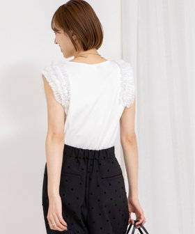 「NOLLEY'S」 ノースリーブニット 38 ブラック レディース NOLLEY'S｜【PR阿部☆別注】《手洗い可能》肩フリルノースリーブ