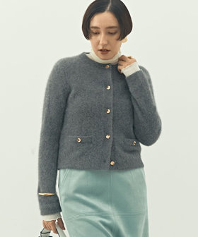 ヘアリークルーネックニットジャケット