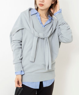 【 SHOP PRESS二見別注カラー】レイヤードピース付きVネックプルオーバー