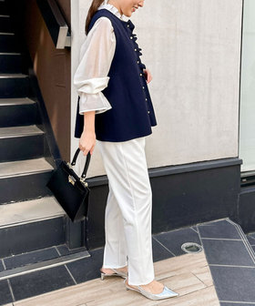 NOLLEY'S ノーリーズ フリル付きペプラムベスト 手洗い可能》《オールシーズン対応》フリル付きペプラムベスト