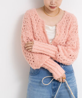 《手洗い可能》カットフェザーヤーン透かし柄2WAYカーディガン