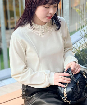 カットジョーゼット襟レースブラウス（襟取り外し可能）