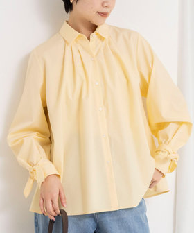 ウォッシャブル袖リボン付きボリュームシャツ