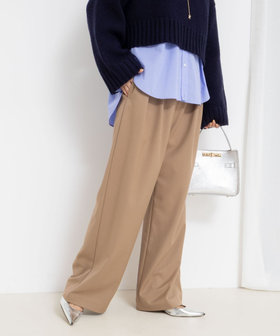 《セットアップ対応》ウォッシャブルウール混ツイルハイウエストワイドパンツ