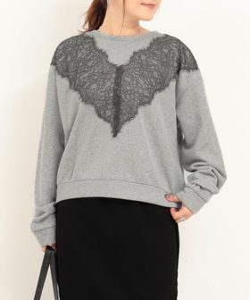 ラメ裏毛×レースプルオーバーカットソー