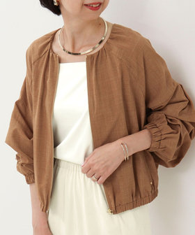 麻調ノーカラーホイップスリーブブルゾン