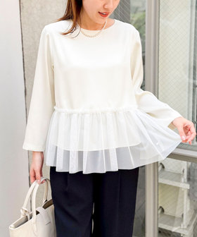 ウォッシャブルオトナサテンペプラムブラウス