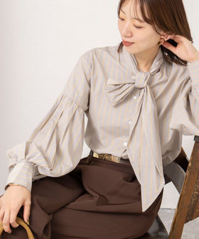 【MARILYN MOON/マリリーンムーン】stripe embroidery tie blouse