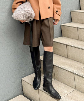 《セットアップ対応》ウォッシャブルウール調ストレッチハーフパンツ