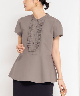 ウォッシャブル前立プリーツペプラムブラウス