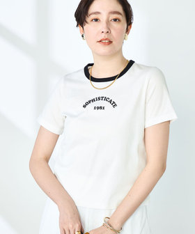 シルケット天竺衿配色ロゴTシャツ